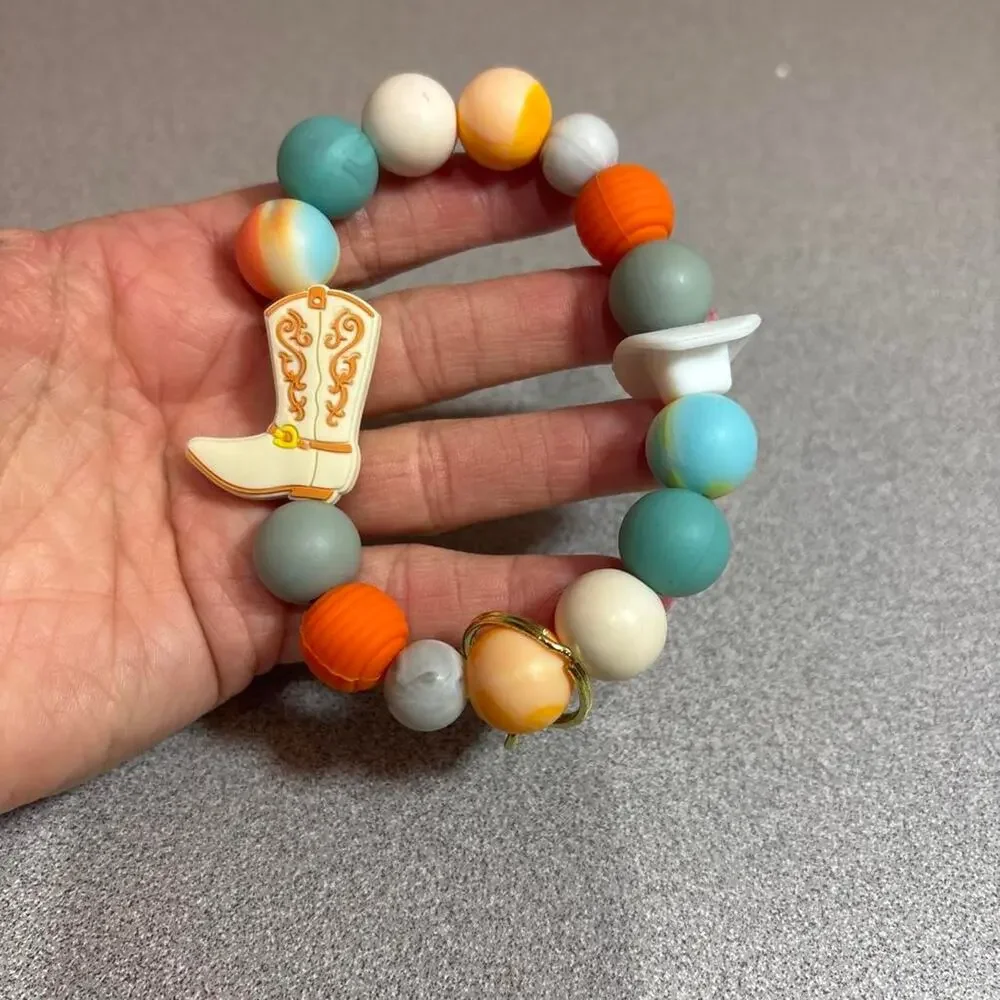 Cowboy Boot and Hat Silicone Beaded Keychain